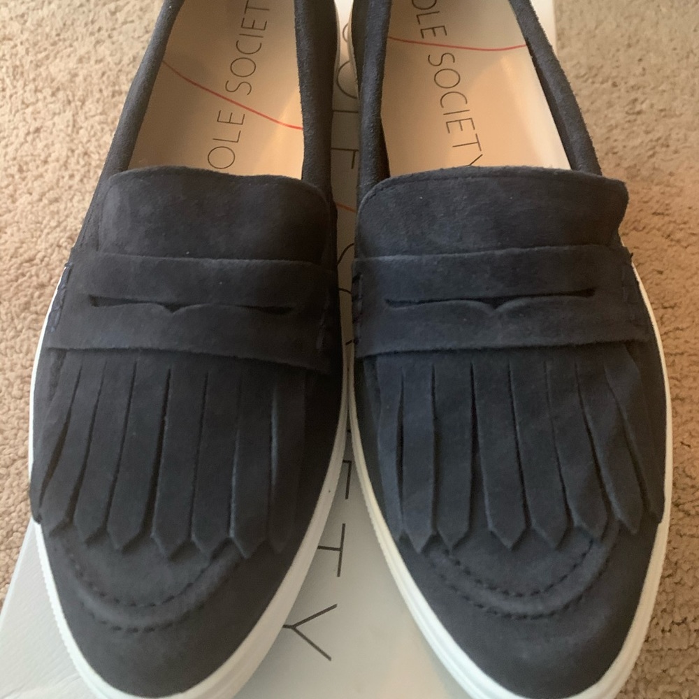 BRAND NEW navy suede loafers